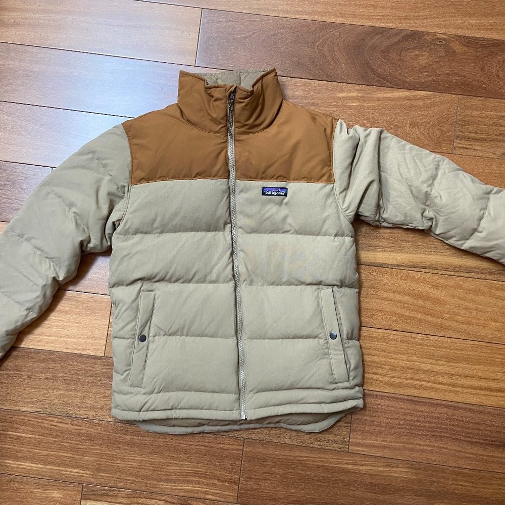 Patagonia Heavy Down Puffer Jacket, Men's Extra Small, Dark Brown, Light Brown